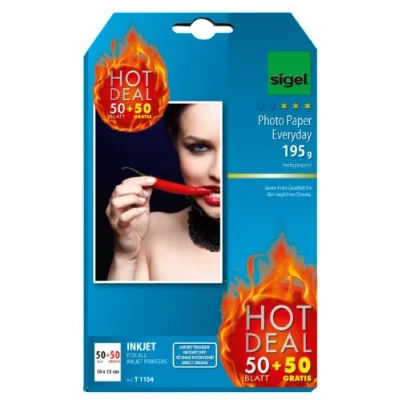 Abbildung von SIGEL T1154 InkJet Fotopapier, 50 + Blatt gratis, 10 x 15 cm, hochglänzend, 195 g