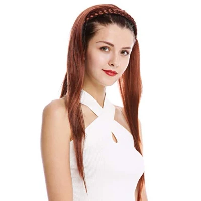 Abbildung von WIG ME UP TYW60875H 35 Halbperücke Haarteil edel geflochtener Haarreif glatt sehr lang 70 cm Rotbraun