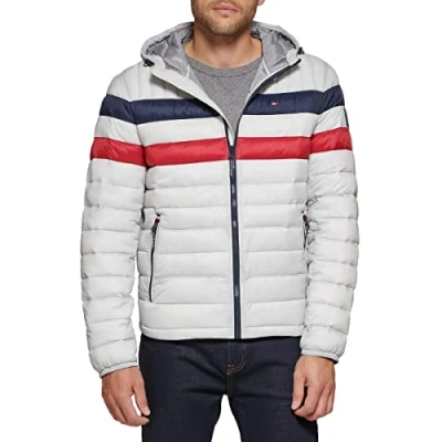Abbildung von Tommy Hilfiger Herren Water Resistant Ultra Loft Filled Hooded Puffer Jacket Daunenalternativer Mantel, Ice Combo, S