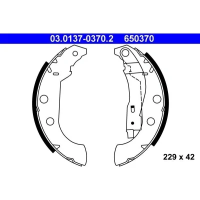 Abbildung von ATE 03.0137 0370.2 Bremsbacken 229 42 mit Hebel CITROËN: Xsara Kombi, PEUGEOT: 306 Cabrio