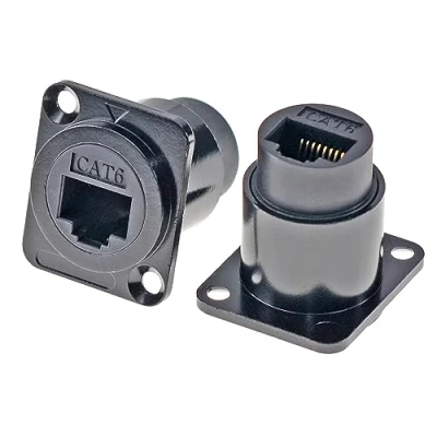 Abbildung von HangTon 5 Stück RJ45 wasserdichte Kupplung Stecker Panel Buchse Schottdurchführung Cat6 Ethernet Netzwerk, D Type Inline Kabel auf Verlängerung