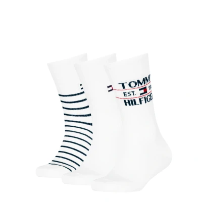 Abbildung von Tommy Hilfiger KIDS SOCK Sport Breton Unisex 3 PACK Socken für Kinder, Größe: 31 34, White/blue