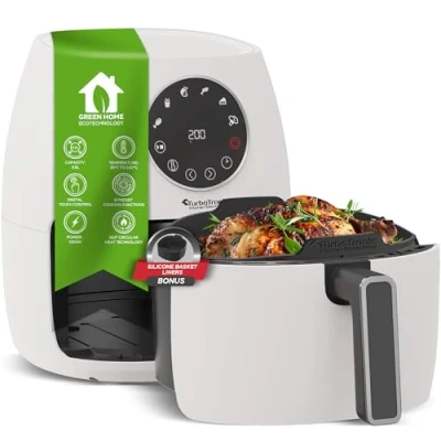 Abbildung von TurboTronic by Z Line Heißluftfritteuse 3,5L NEU mit Silikoneinlage Airfyer für 0,3 kg Pommes Power 75 200C, 1300 W, 6 Programme Heissluftfritteuse Easy Air Fryer Braten Rösten