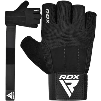 Abbildung von RDX Fitness Handschuhe, Trainingshandschuhe mit 3 Handgelenk Stabilisierungsplatten, 15 Zoll Langer Riemen Non Slip Handflächenschutz, Sporthandschuhe für Gym Gewichtheben, Powerlifting, Herren Damen