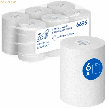 Abbildung von Scott Rollenhandtuch Essential 6695 1 lagig 190m AIRFLEX weiß 6 Stück