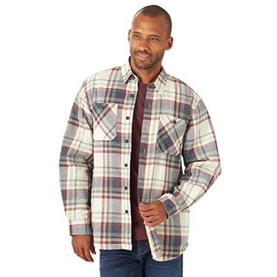 Abbildung von Wrangler Authentics Herren Long Sleeve Sherpa Lined Shirt Jacket Hemd, Hellbeige meliert, L