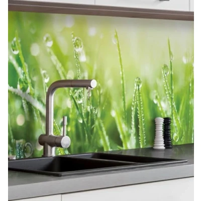 Abbildung von MyMaxxi Selbstklebende Küchenrückwand Folie ohne Bohren Motiv Wiese 60cm hoch Klebefolie Wandbild Küche Wand Deko Natur Tau Gräser 180 x