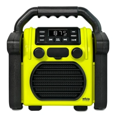 Abbildung von BR 230 BT, Baustellenradio Bluetooth Neongelb/Offwhite Silva Schneider Digitales PPL Radio, 100 Watt, IP55 Staub &amp; Wasserdicht, 4000 mAh Akku, USB Ladefunktion, Taschenlampe Alarm