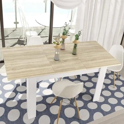 Abbildung von Dmora Ausziehbarer Tisch Midland, Ausziehbare Konsole für Esszimmer, Küchentisch mit Verlängerung, 140/190x90h78 cm, Eiche und Weiß