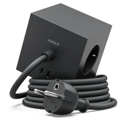 Abbildung von AVOLT Square 1 USB C &amp; Magnet Schwarz Mehrfachsteckdose 3 fach (USB Anschlüsse, Kabellänge 1,8 m)
