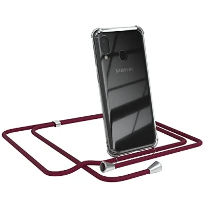 Abbildung von EAZY CASE Handykette kompatibel mit Samsung Galaxy A20e Handyhülle Umhängeband, Handykordel Schutzhülle, Silikonhülle, Hülle Band, Stylische Kette für Smartphone, Burgunder Rot