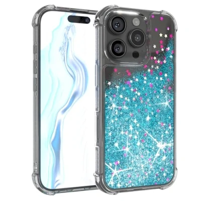 Abbildung von EAZY Case Glitzer Hülle kompatibel mit iPhone 16 Pro Handyhülle für Apple Silikon leichtes Shiny Cover stoßfestes Phone als Fallschutz in Liquid Blau