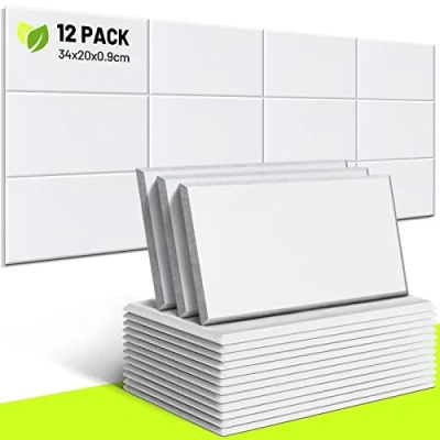 Abbildung von CAHAYA 12 Stück Akustikplatten 9 mm dick gepolstert ohne Rückseitenkleber 34 x 20 cm Schallschutz Dämmplatte schallabsorbierende Geräuschreduzierungsplatten für Bürotürwände CY0313 2 White