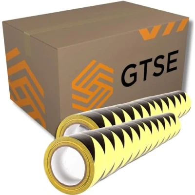 Abbildung von GTSE Markierungsklebeband 24 Rollen 50 mm x 33 m Selbstklebendes Absperrband Gestreiftes Warnband zur Boden und Sicherheitsmarkierung, Flatterband Gelb/Schwarz
