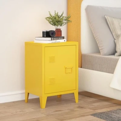 Abbildung von [en.casa] Nachttisch Inari Nachtschrank Gelb Nachtkästchen mit Einer Schranktür Sofatisch Türgriff rechts Metall Nachtkommode 57 x 40 30 cm Büroschrank