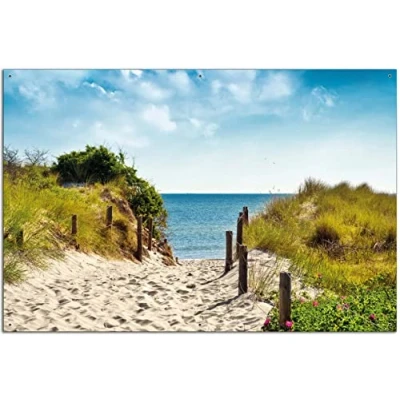 Abbildung von Wallario Outdoor Poster für Garten oder Balkon Auf dem Sandweg zum Strand, Motivbanner Größe: ca. 60 x 90 cm, Bild
