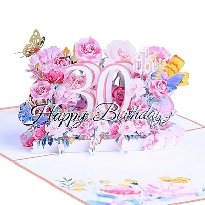 Abbildung von Geburtstagskarte zum 30. 3d blume pop up geburtstag Karte Grußkarten Geschenk mit Umschlag Happy Birthday Greeting Card für dreißig 30 jahre frau, Mütter, Freunden, Familie wife women (Rosa)