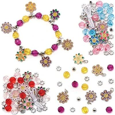 Abbildung von Baker Ross FC739 Bettelarmband Blumen Bastelset 3er Pack, Perfekt für Mädchen zum Basteln, Kinderschmuck, Kindergeburtstag basteln