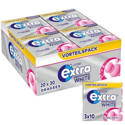 Abbildung von Extra Professional White Bubblemint, Zuckerfreier Kaugummi, Multipack mit 20x30 Dragees, Für frischen Atem