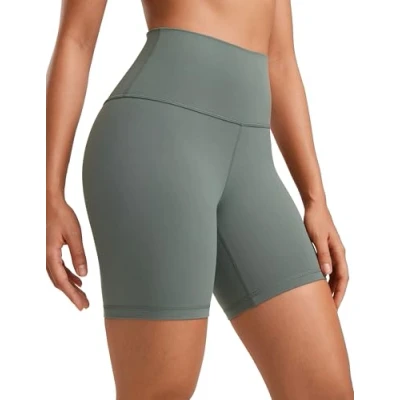 Abbildung von CRZ Yoga Womens Kurze Sporthose Laufshorts Sommer Radlerhose High Waist Fitness Shorts ButterLuxe 15cm Grauer Salbei 42