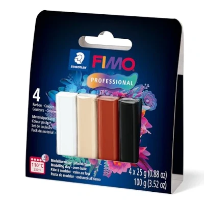 Abbildung von STAEDTLER FIMO professional 8043 S Ofenhärtende Modelliermasse, Farbset &quot;True Colours&quot; im Kartonetui mit 4 Halbblöcken à 25 g, S2, farblich sortiert