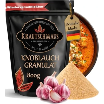 Abbildung von 800g Knoblauchgranulat von Krautschmaus, Knoblauch granuliert, gemahlener Knoblauch, Knoblauchpulver, Knoblauchgewürz ohne Zusatzstoffe