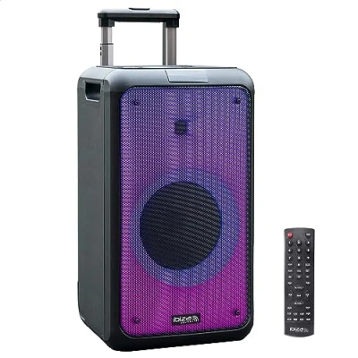 Abbildung von Ibiza Street Wave Tragbarer batteriebetriebener 8&quot;/400W Lautsprecher mit Bluetooth, USB und microSD LED Effekt TWS Funkverbindung Schwarz