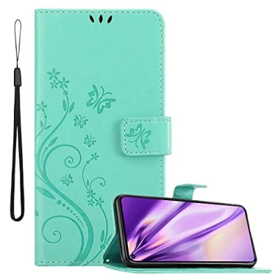 Abbildung von Cadorabo Hülle kompatibel mit Honor 20 PRO Blumen Design aus Premium Kunst Leder Flip Klappbare Stoßfeste Magnetische [Standfunktion] [Kartenfächern] Cover für Tasche in Türkis