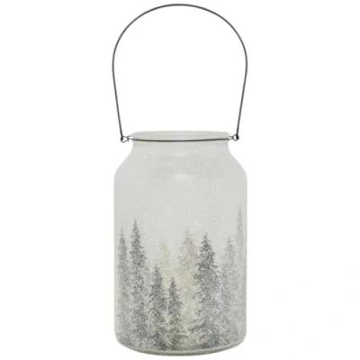 Abbildung von Dadeldo Living &amp; Lifestyle Teelichthalter Windlicht Glas Tannenwald 26cm Weiss schwarz