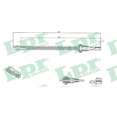 Abbildung von LPR C0586B Handbremsseil 218 Trommelbremse OPEL: Vectra B Limousine, Caravan, CC