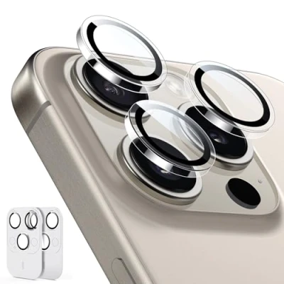 Abbildung von ESR Kamera Schutz für iPhone 15 Pro Max/15 Pro/14 Max/14 Pro，Armorite Einzel Linsen Schutzfolien, kratzfestes, ultradünnes gehärtetes Glas mit Aluminiumkante, Armorite Serie, 2 Stück, Klar