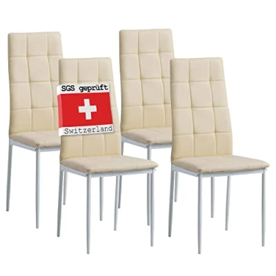 Abbildung von Albatros International Esszimmerstuhl Esszimmerstühle RIMINI 4er SET Beige edles Design Kunstleder (4er Set, Beige), Italienisches Design, Polsterstuhl, hohe Belastbarkeit, Modern
