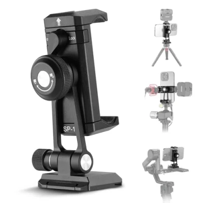 Abbildung von NEEWER Handy Stativ Halterung Adapter mit Arca Typ QR Basis, 1/4&quot; 3/8&quot; Löcher, 360drehbar 180neigbar, Handyhalterung Kompatibel iPhone Samsung Swiss DJI RS 4 Pro 3 2 Stabilizer, SP 18