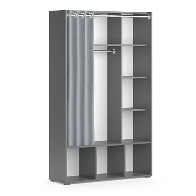Abbildung von Vicco Kleiderschrank Luigi, Grau, 105.8 x 178.1 cm mit Vorhang Kleiderstange