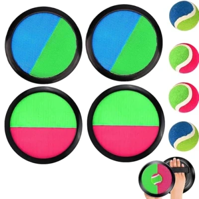 Abbildung von STFYUG Klettballspiel Klettball Set mit 4 Fangscheiben Klettball, für Kinder, Ballspiele Klettspiel Kinder ab 3 5 6 Jahre, Outdoor Spielzeug Wurf Spiel und Fangspiel (4)
