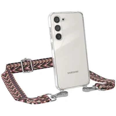 Abbildung von EAZY CASE Handykette Einstellbarer Trageriemen kompatibel mit Samsung Galaxy S23, Schulterriemen, Riemen, Hülle aus Silikon, DIY Kettenkombination, Beere/Rosa Metall Silber