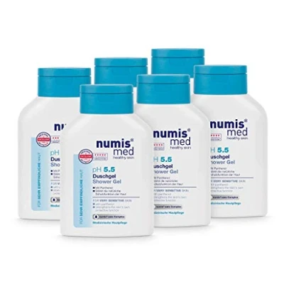 Abbildung von numis med Duschgel ph 5.5 3er Pack Hautberuhigendes Shower Gel für sehr empfindliche &amp; sensible Haut vegane Hautpflege ohne Silikone, Parabene Mineralöl Showergel (3x 200 ml)