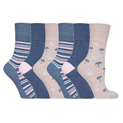 Abbildung von Gentle Grip 6er Pack Damen Baumwolle Reine Bunt Muster Ohne Gummi Socken mit Design (37 42 EU, GG170 Umbrella)
