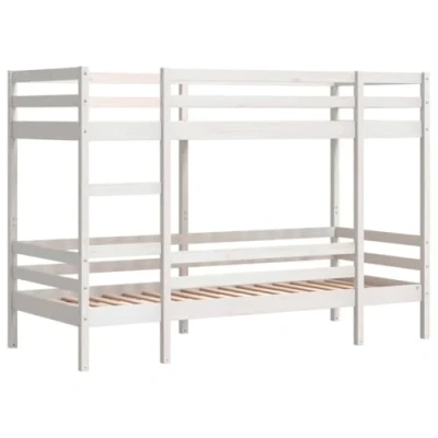 Abbildung von vidaXL Etagenbett, Stockbett ohne Matratze, Bett mit Leiter Leitplanken, Kinderbett Bettgestell Lattenrost, Weiß 90x200cm Massivholz Kiefer