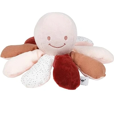 Abbildung von Nattou Aktiv Kuscheltier aus Baumwolle und Polyester, Oktopus mit Rassel Quietsche, Für Neugeborene Frühchen, Ca. 28 cm, Lapidou, Rot