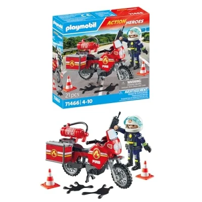 Abbildung von Playmobil 71466 Action Heroes Baukasten Feuerwehrmotorrad am Unfallort