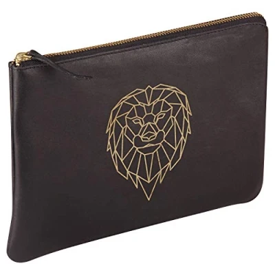 Abbildung von Clairefontaine 410186C Universaltasche aus Lammleder Black Forest, 27x19 cm, ideal für Schulaccessoires und Make up, Löwe, 1 Stück