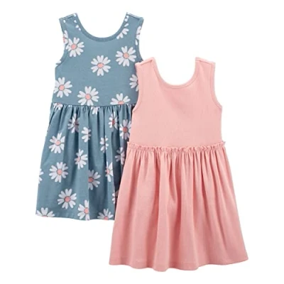 Abbildung von Simple Joys by Carter&#039;s Mädchen Short Sleeve and Sleeveless Dress Sets, Pack of 2 Kinderkleid, Rosa/Staubblau Floral, 18 Monate (2er Pack)