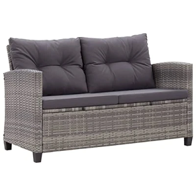 Abbildung von vidaXL Gartensofa 2 Sitzer mit Kissen Lounge Sofa Gartenmöbel Gartenbank Bank Rattansofa Balkon Terrasse Garten Grau 124cm Poly Rattan