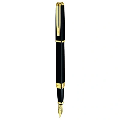 Abbildung von Waterman Exception Fountain Pen, Slim Black with 23k Gold Clip, Fine Nib Blue Ink Cartridge, Gift Box