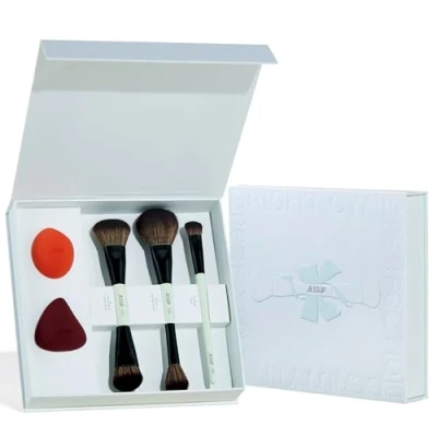 Abbildung von Jessup Pinselset Make up Pinsel Set, 3tlgs Makeup Pinsel, 2tlgs Schwamm, Foundation Puder Kontur Highlighter Rouge Concealer Geschenkverpackung T510