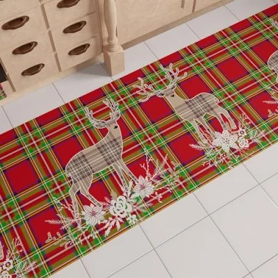 Abbildung von PETTI Artigiani Italiani Teppich für Küche, Weihnachten, Läufer rutschfest und waschbar, 52 x 480 cm, Design Rentier, Beige, 100% Made in Italy