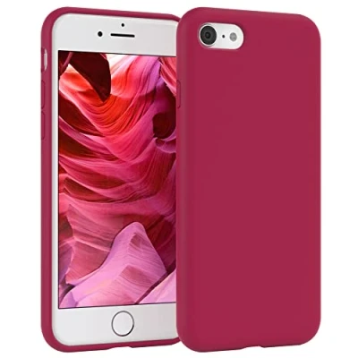 Abbildung von EAZY CASE Premium Silikon Handyhülle kompatibel mit iPhone SE (2022/2020) / 8/7, Slimcover Kameraschutz und Innenfutter, Silikonhülle, Schutzhülle, Bumper Case, Hülle, Softcase, Beere