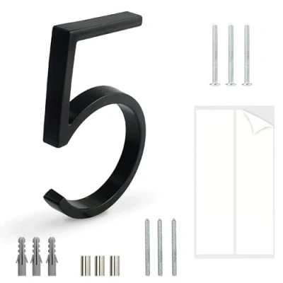 Abbildung von HASWARE Schwebendes Hausnummernschild: 5 Zoll (12cm) modernes Türschild auffällig für Straßennummern (5, Schwarz)