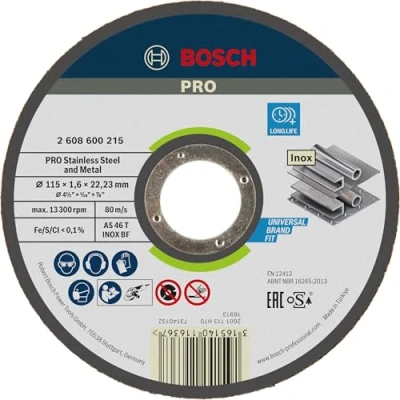 Abbildung von Bosch 1x PRO Stainless Steel and Metal Longlife Trennscheibe für kleine Winkelschleifer und 22,23 mm Bohrung (Ø 115 mm, Professional Zubehör Kleiner Winkelschleifer)